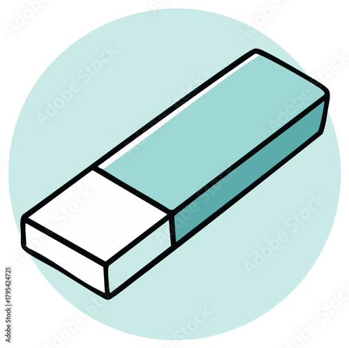 Cartoon illustration of a rubber eraser on a light blue background
