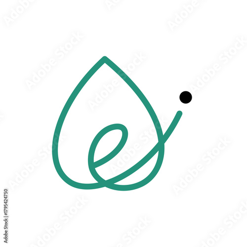 Green Leaf with letter E combination line minimalist logo with editable stroke, for renewable energy, biotech companies.  