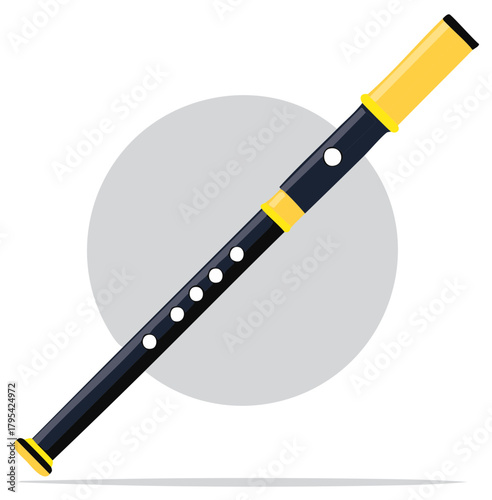 Black and yellow musical flute wind instrument illustration