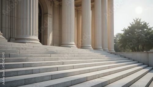 grand stone stairs leading to towering classical columns of majestic building exterior with