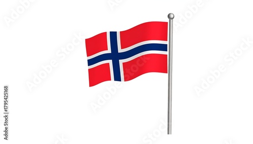 Free Download Waving national flag with red, white, and blue cross on pole. Isolated against white background - GFXLoad
