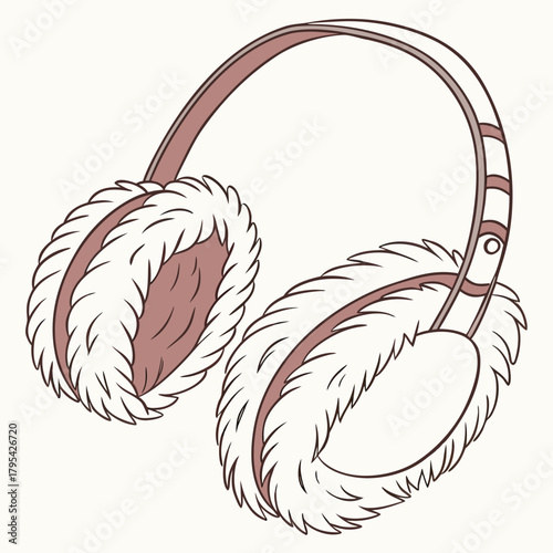 Cozy fluffy earmuffs with a pink headband and ear covers isolated on a white background