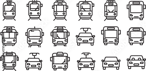 Collection of public transport and car icons