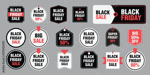 Black friday sale tags and labels for retail promotions
