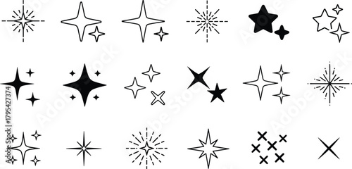 Collection of Star Burst Vector Graphic Elements and Sparkle Icons for Decorative Design