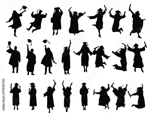 set of silhouettes of student 