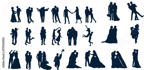 set of silhouettes of man and woman married couple