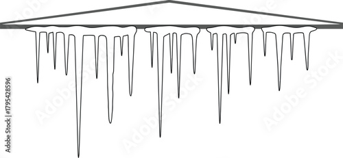 Icicles hanging from a roof edge in winter illustration on a white background