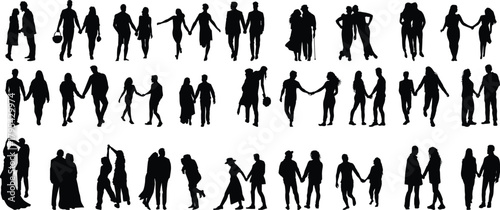 set of silhouettes of love couple 