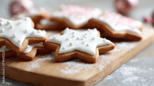 Christmas and New Year festive DIY, decorating homemade cookies with icing, holiday preparation and celebration