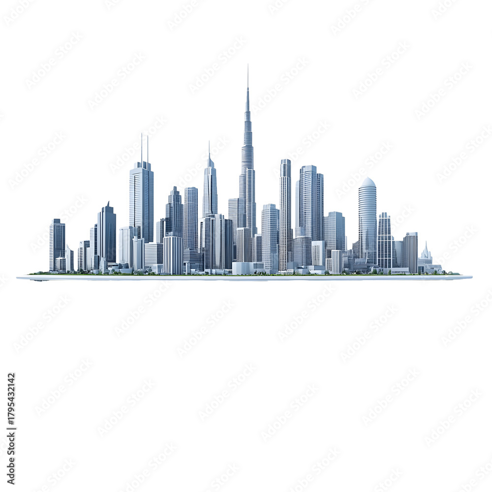 Fototapeta premium Modern city skyline with tall skyscrapers and urban architecture