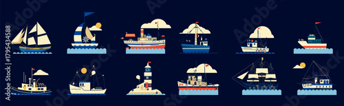 Ship maritime icons vector file. Ship Maritime Icons Vector Set featuring clean, detailed symbols of ships, boats, anchors, navigation tools, and ocean elements.