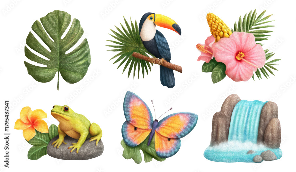 Obraz premium Tropical Rainforest Wildlife Elements on Transparent Background for Creative Use