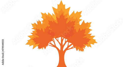 Stylized autumn tree with maple leaves showing shades of orange and yellow