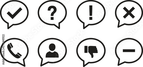Communication Symbols Icons Set of Speech Bubbles Representing Different Meanings