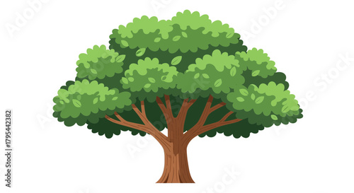 Vibrant tree illustration with lush green foliage and sturdy brown trunk