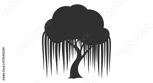 Weeping willow tree silhouette, a classic symbol of mourning and longing