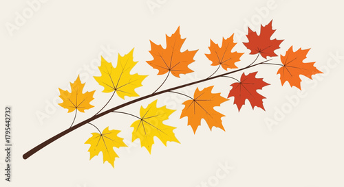 Stylized autumn branch displaying vibrant seasonal leaf color gradients