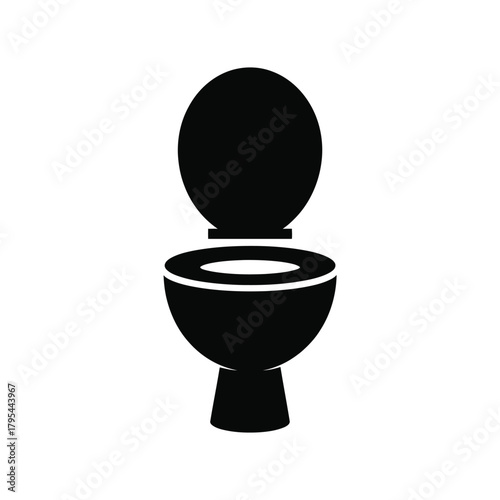 Black silhouette of an open toilet bowl on a white background