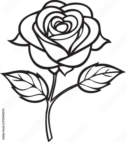 Single rose with thorns and natural leaf arrangement, vertical composition