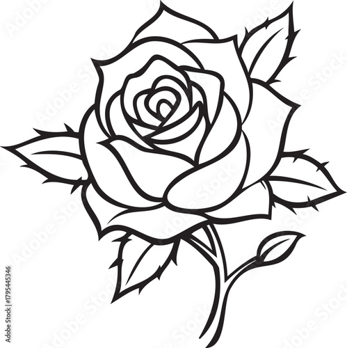 Single rose with thorns and leaves — high-detail isolated floral asset