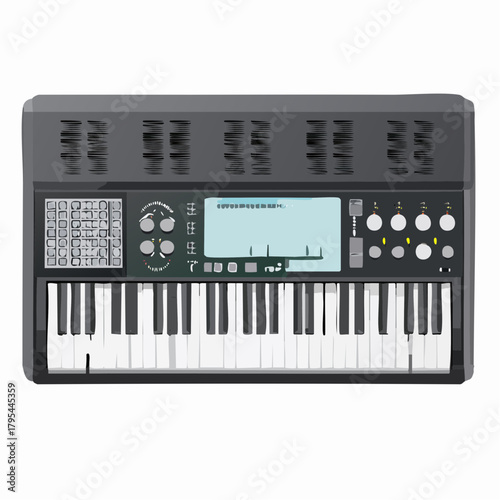 Electronic keyboard synthesizer with controls and screen