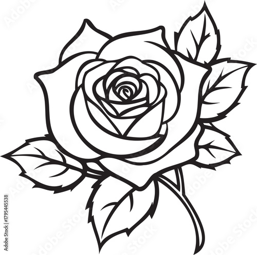 Single pink rose with thorns and foliage — botanical macro photography