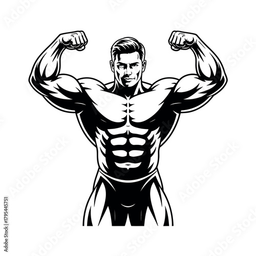 A muscular bodybuilder poses to showcase his impressive physique and defined abs.