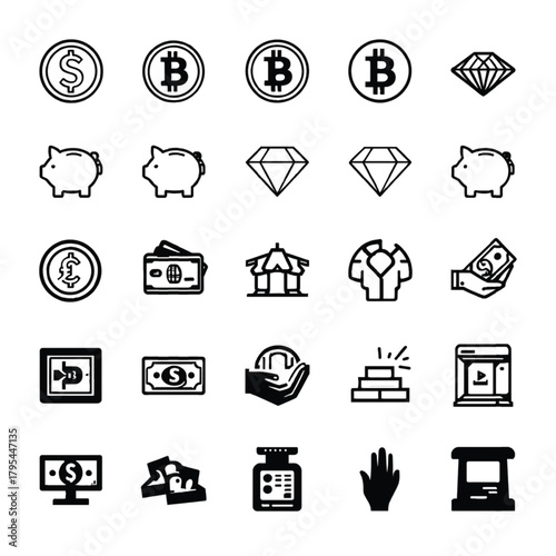 Financial and Cryptocurrency Icons Set bitcoin dollar