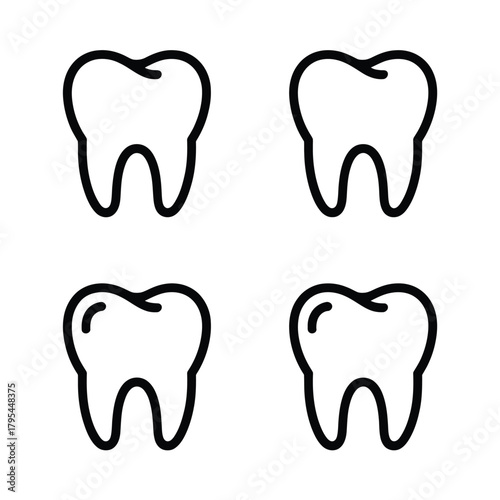 Simple outline icons of four healthy teeth in a grid