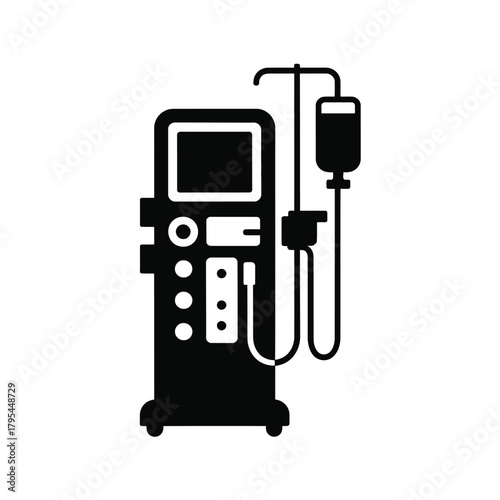 Icon of a dialysis machine with an iv bag and stand