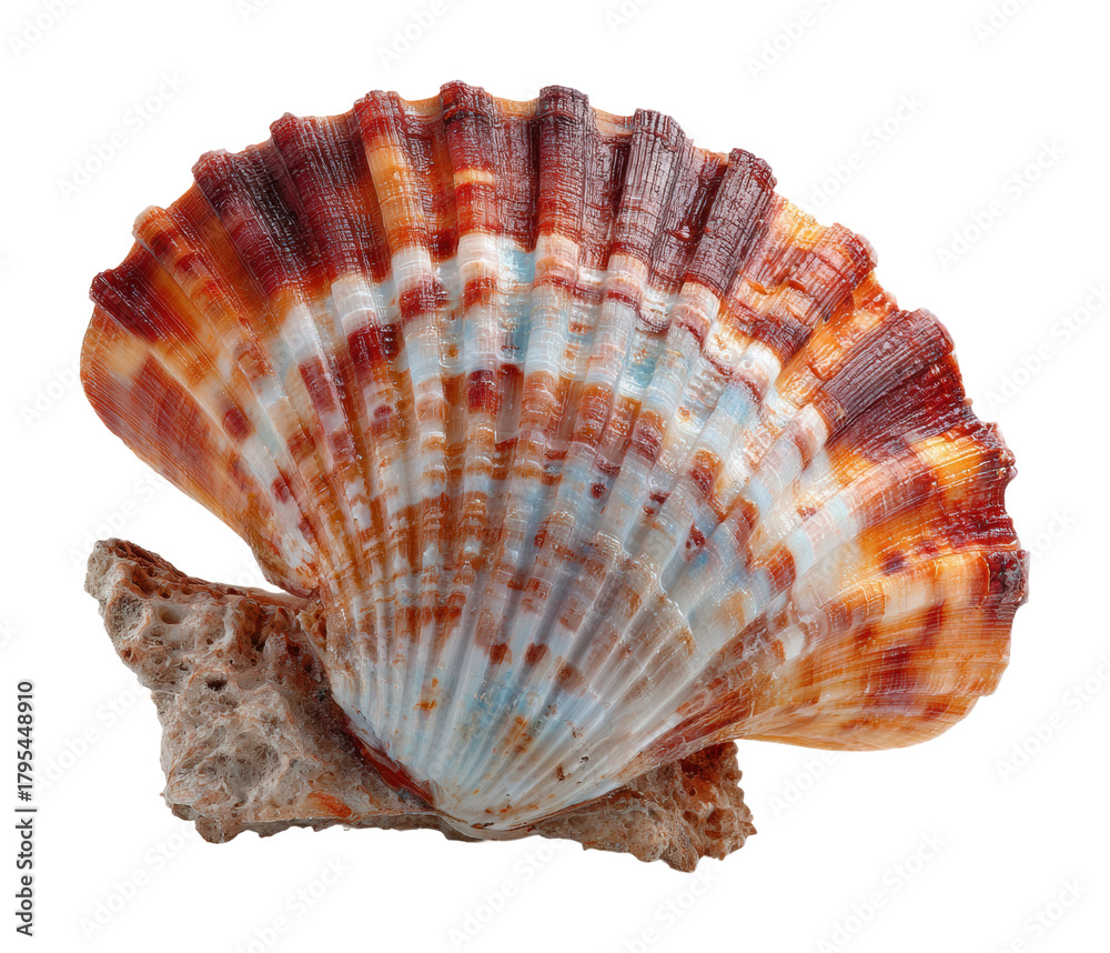Obraz premium Nature's beauty colorful scallop shell coastal environment isolated on transparent background