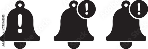 Black and white notification bells communicate a vital alert, clearly presented on a transparent background