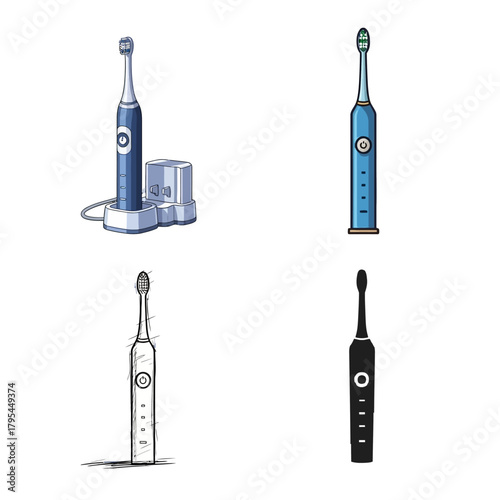 Illustrative representations of modern electric toothbrushes, showcasing essential oral hygiene tools for comprehensive dental care and contemporary personal wellness