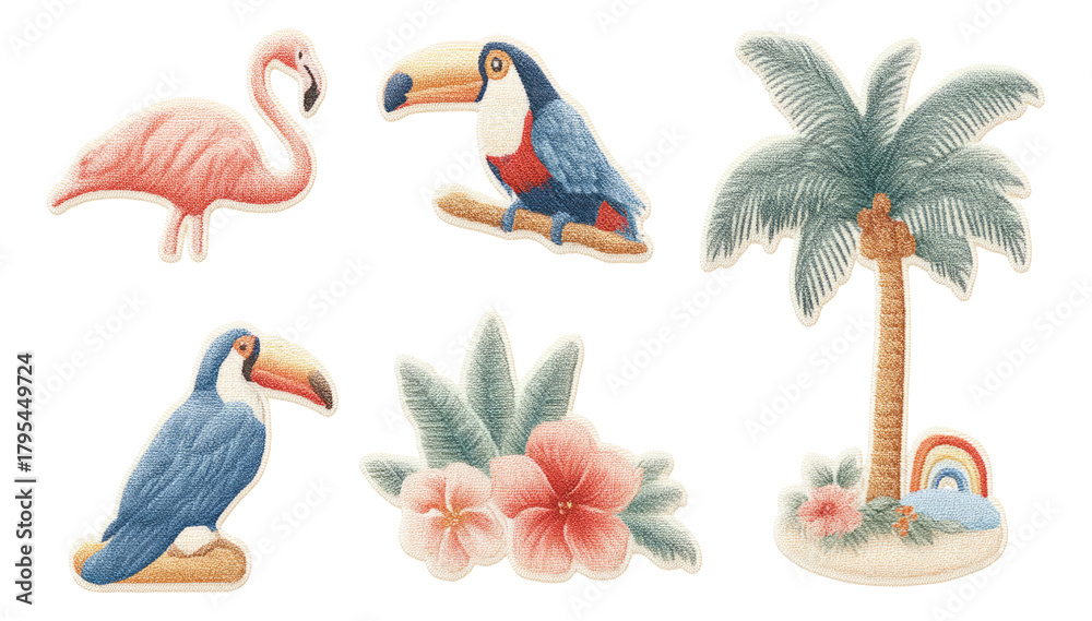 Obraz premium Exotic Tropical Birds and Flora Isolated on Transparent Background for Creative Projects