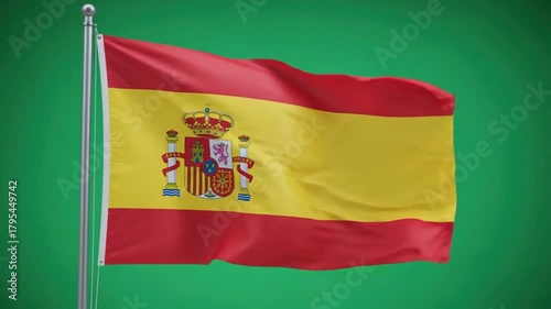 The national flag of spain waving proudly against a vibrant green backdrop