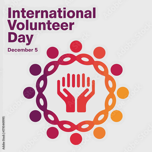 International volunteer day logo with hands forming a circle and people figures