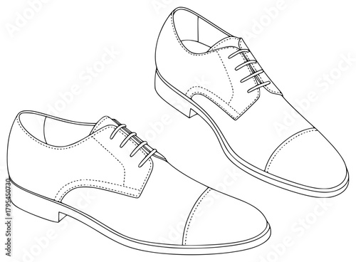 Black and White Line Drawing of Two Oxford Shoes on a White Background