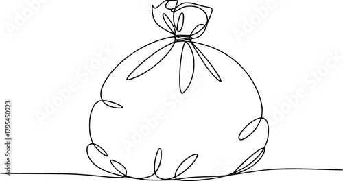Minimalist Single Line Drawing of a Tied Bag