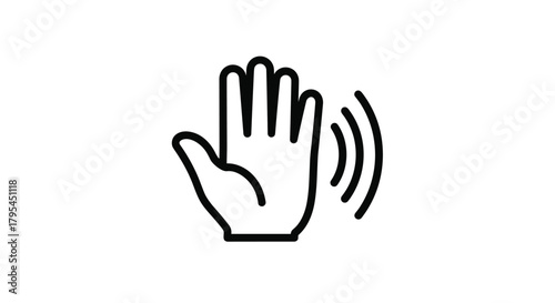 A simple line art drawing of an open hand with wavy lines indicating motion or a wave.