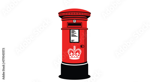 A classic red british post box with a crown emblem is a recognizable symbol of mail delivery services in the united kingdom.