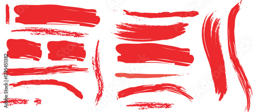 Tire tread patterns, wheel tracks, skidding, braking Collection of red abstract brush strokes and paint splatters variety of red paint strokes and splatters are displayed against a white background