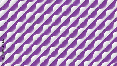 Seamless diagonal pattern of white and purple curved zigzag lines with a 3D bevel effect.