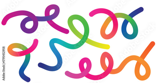 Vibrant multicolored curly pipe cleaners twisted into abstract shapes and patterns on a white background