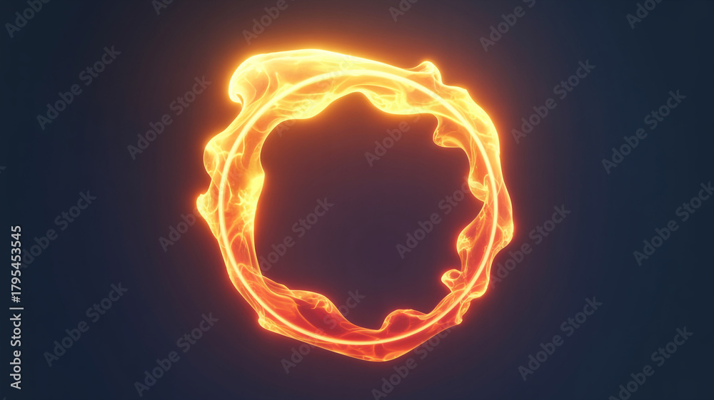 Fototapeta premium Fiery ring glowing orange and yellow fire flame
