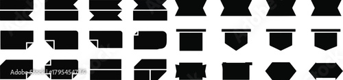 Black Ribbon & Banner Set – Geometric Label Shapes for Tags, Badges, Callouts & UI Design — Vector Illustration