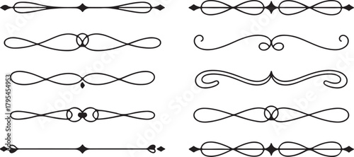 Collection of ten unique flourish borders showcases elegant minimalist divider elements and transparent backdrop