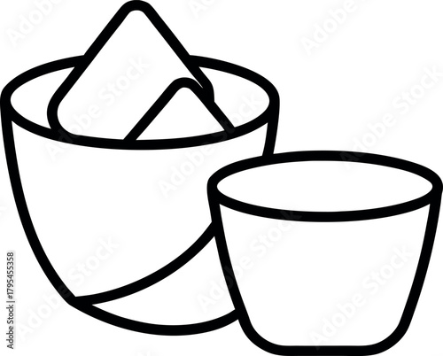 Black and White Chip and Dip Bowl Illustration with Folded Napkin Element