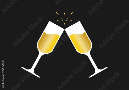 Brindis con dos copas de champán doradas sobre fondo oscuro