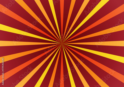 Fondo abstracto de estallido de sol retro con patrón de rayas amarillas, naranjas y rojas